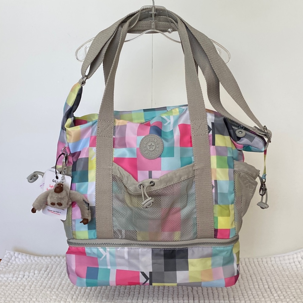 Kipling Colorful Checkered Tote Bag
